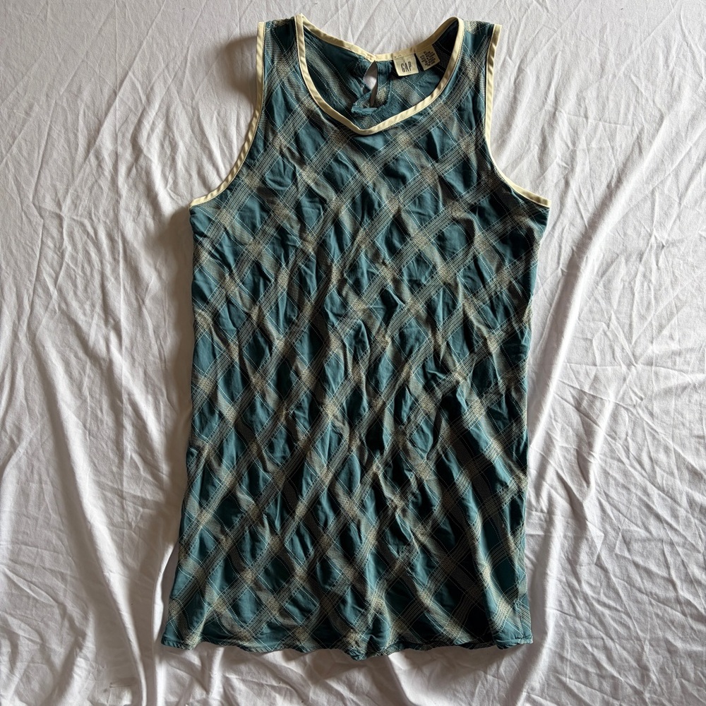 Vintage Gap Sporty Cream Trim Blue Green Plaid Mini Dress